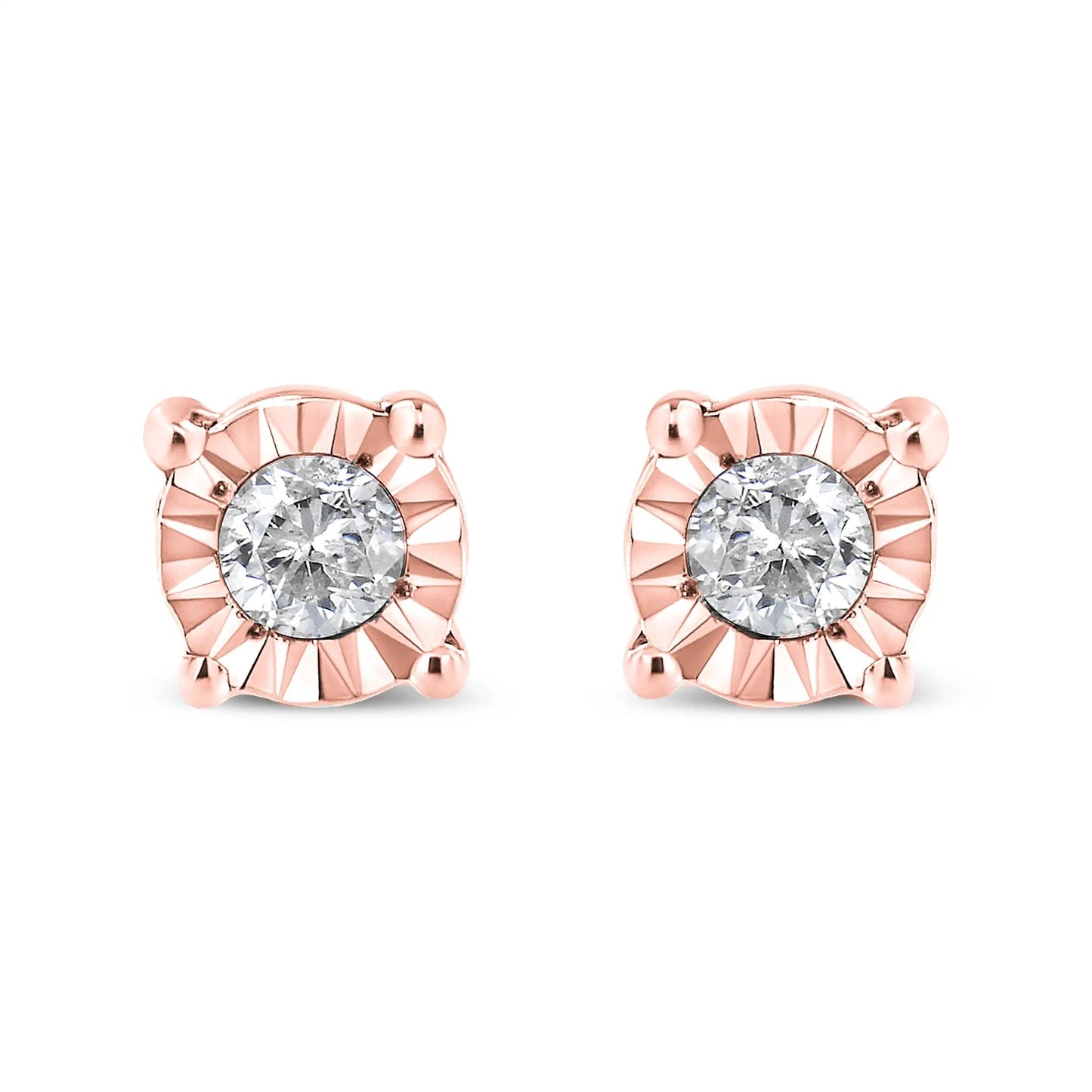 Miracle-Set stud earrings rose gold plated sterling silver with round diamonds pair on Tampa Home & Garden Store