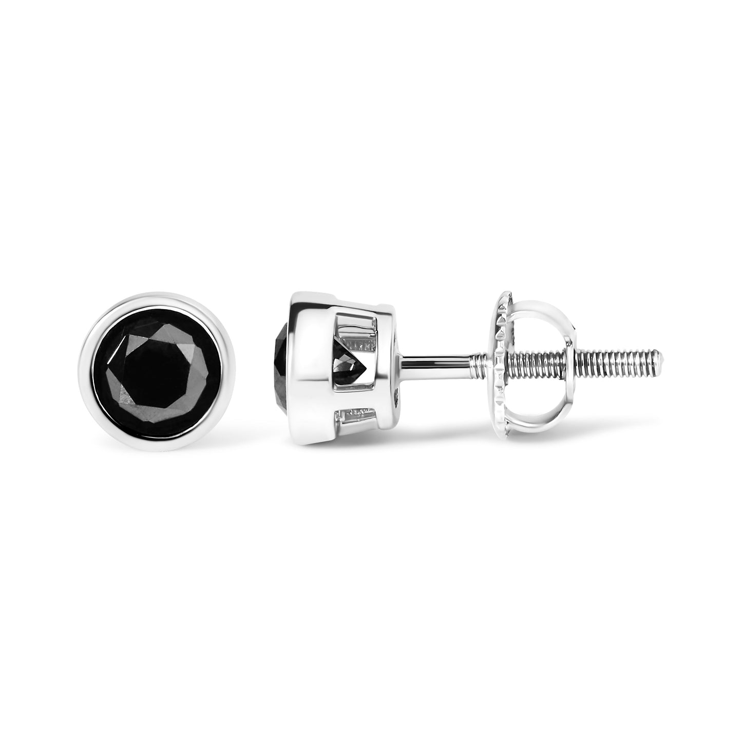 Sterling silver bezel-set black diamond stud earrings with screw backs 4.00 cttw on Tampa Home & Garden Store