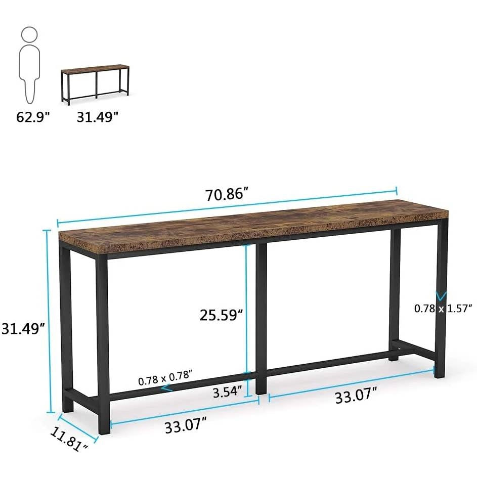 70-inch Long Narrow Hallway Sofa Table with Wood Top and Black Metal Frame - Tampa Home & Garden Store