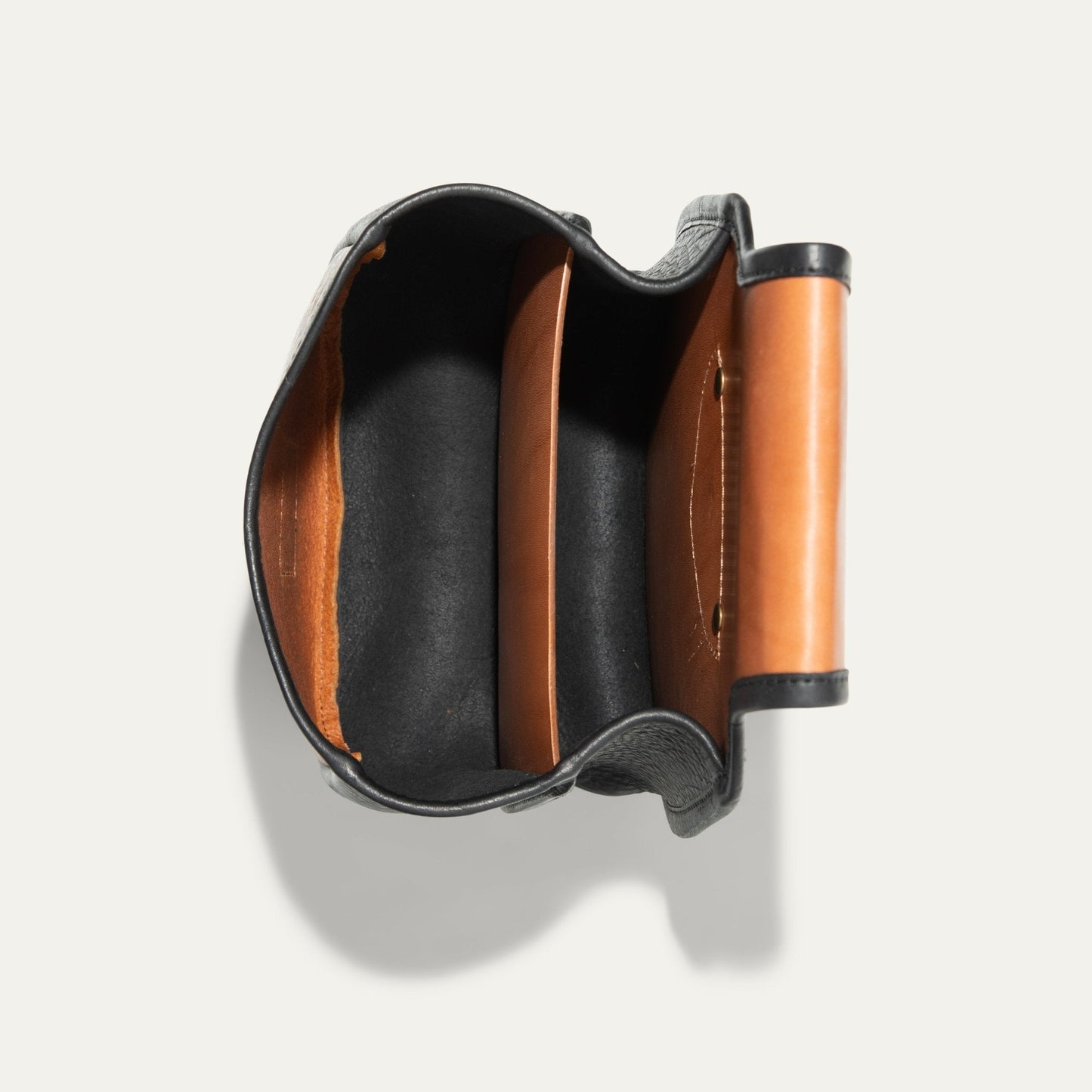 Ammo Belt Bag by Will Leather Goods in black and tan leather with multiple compartments on Tampa Home & Garden Store