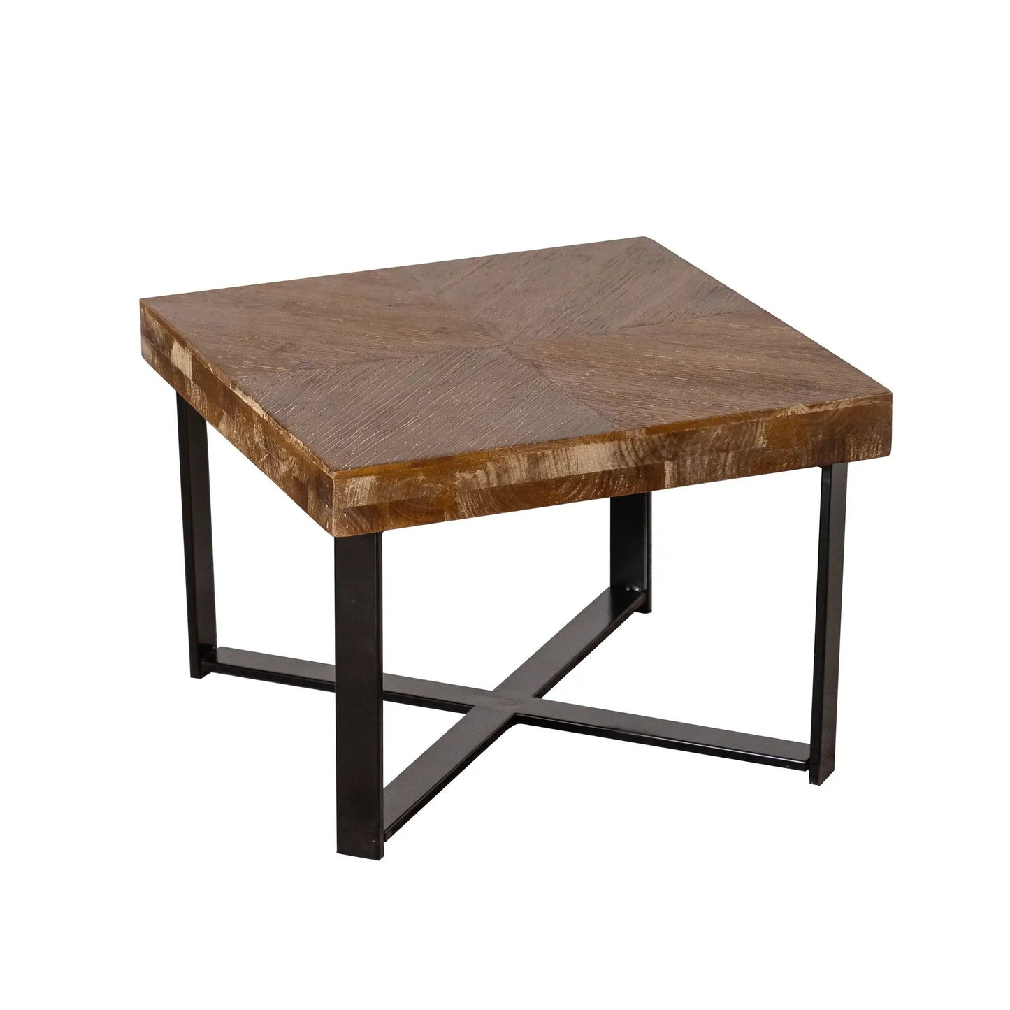 31.3" Mesa de Centro Cuadrada Moderna Retro Unida Tapa de Madera de Abeto con Patas Cruzadas Base de Metal (Set de 2 piezas)