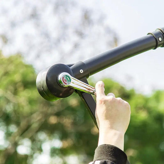 Outdoor Banana Umbrella crank handle on black pole with chrome crank, VIP Digital Presence patio garden umbrella on Tampa Home & Garden Store