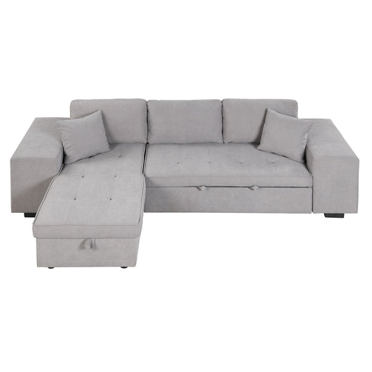 Grey L-shaped sleeper sectional by HouseOfZazla with tufted storage chaise and ottoman on Tampa Home & Garden Store