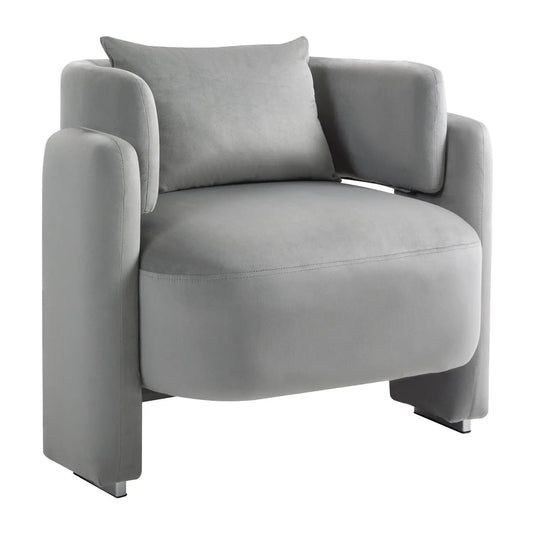 Modern velvet lounge chair gray with two back pillows, VIP Digital Presence armchair on Tampa Home & Garden Store