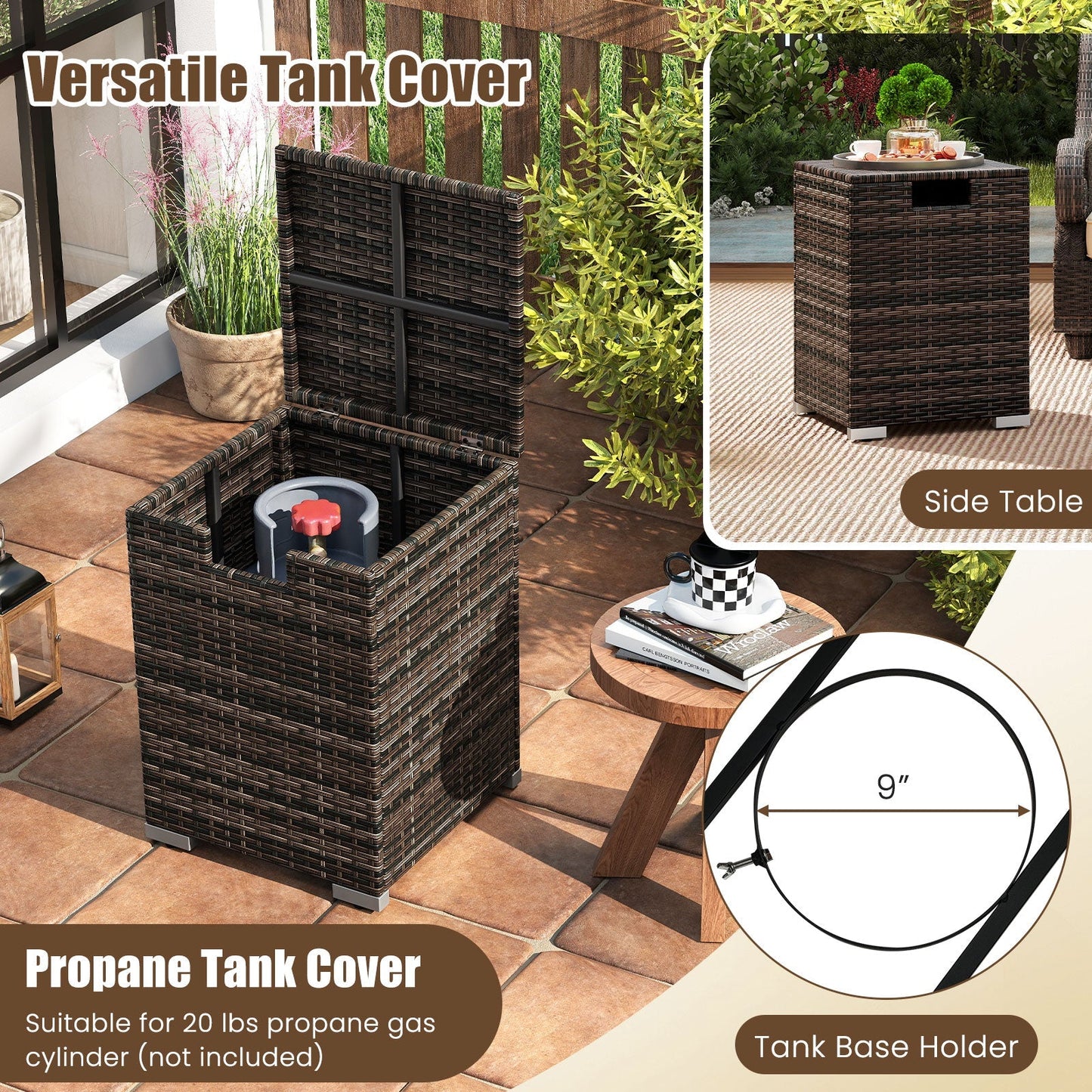 2-Piece Rattan Fire Table Set 32in rectangular gas firepit with tank cover dark wicker LJGDeals on Tampa Home & Garden Store