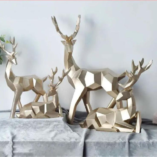 Home Fortune Deer Resin Ornament figurine set of 4; metallic gold geometric deer statues on Tampa Home & Garden Store