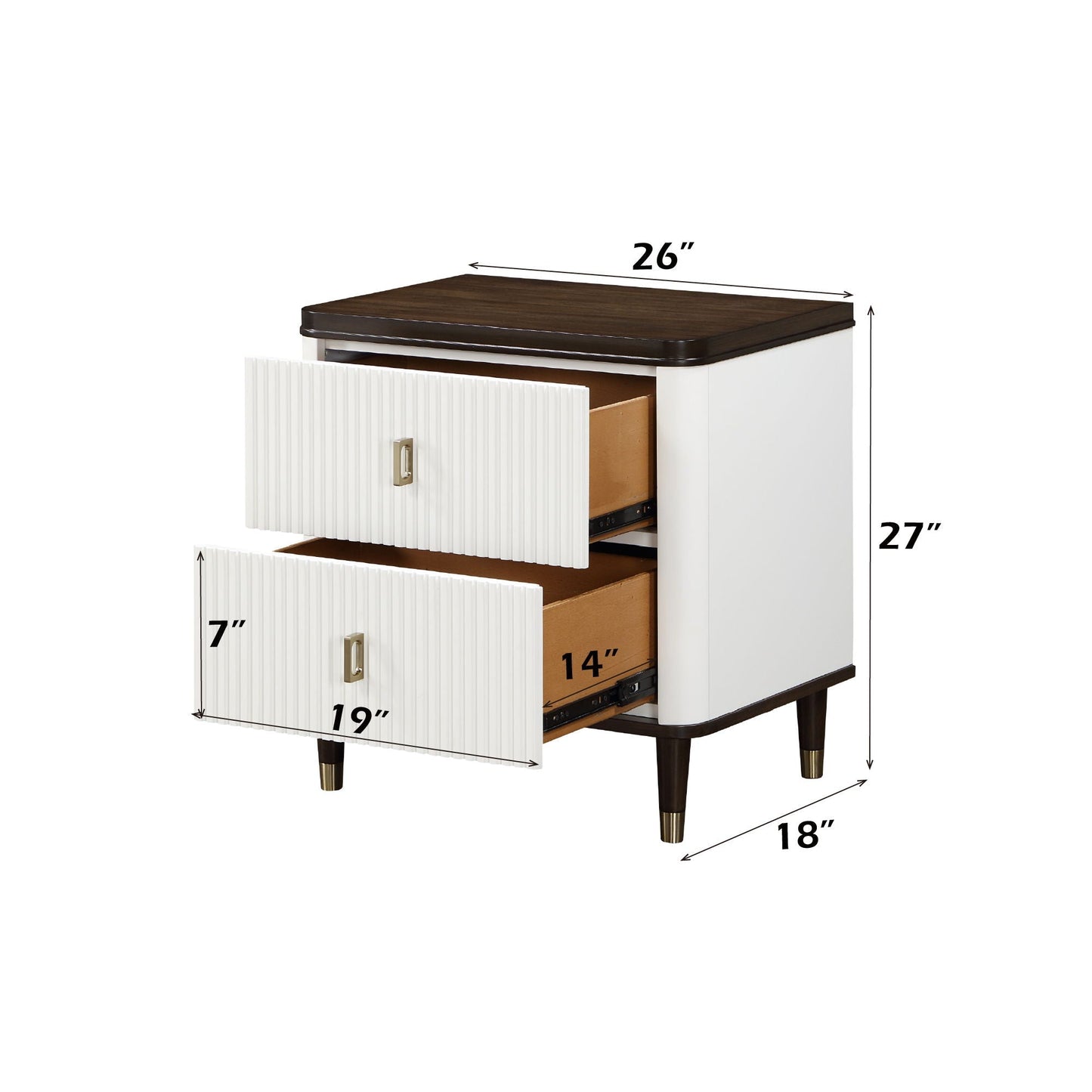 Carena 5 Piece Bedroom Set dresser component in white with ribbed drawers and dark wood top on Tampa Home & Garden Store