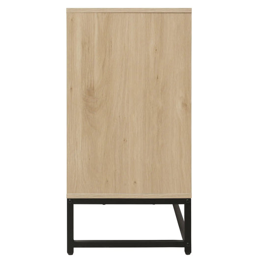 Engraved four-door LED coffee bar cabinet with woodgrain front and black metal base on Tampa Home & Garden Store