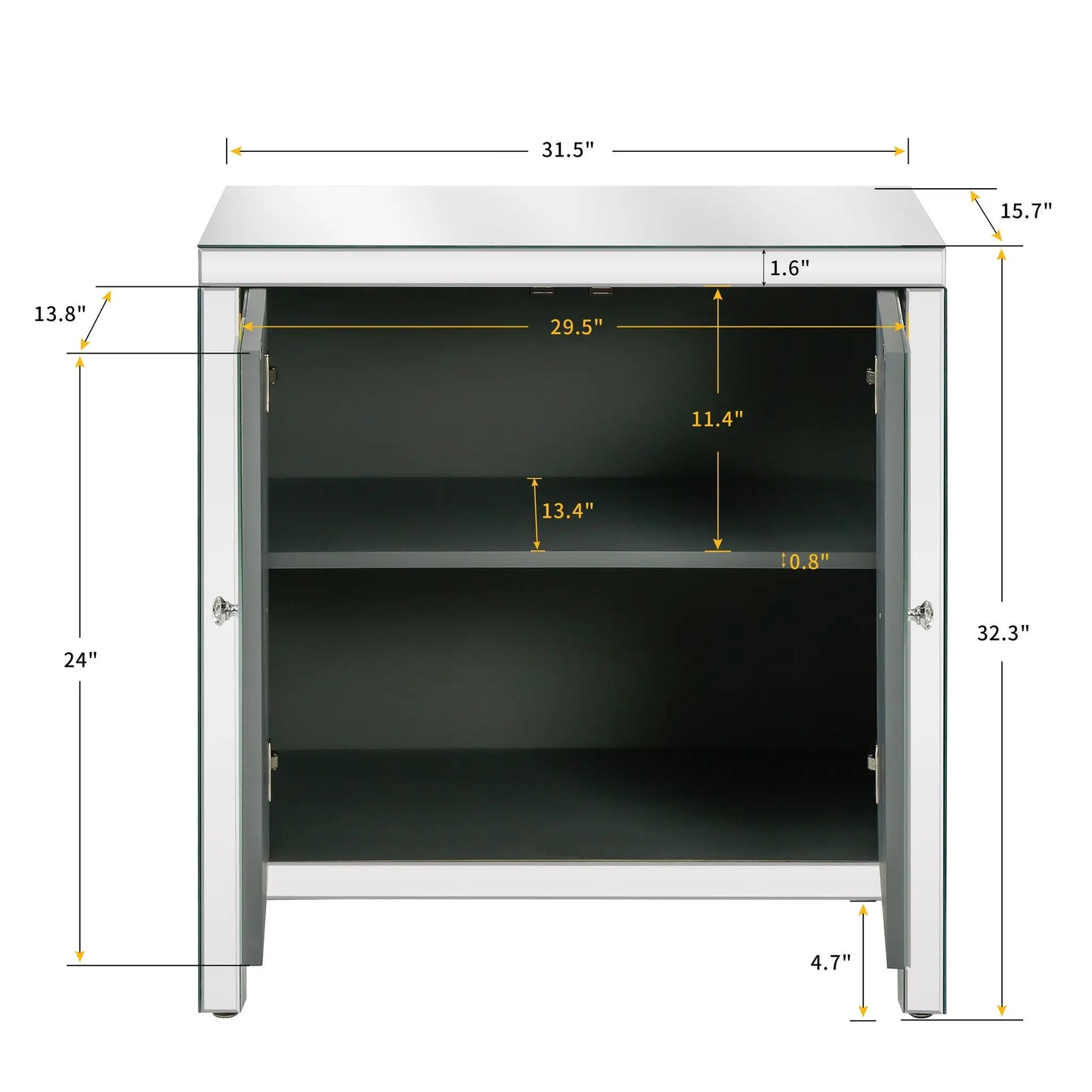 Storage cabinet with mirror trim and diamond accents, silver frame, 31.5in wide on Tampa Home & Garden Store
