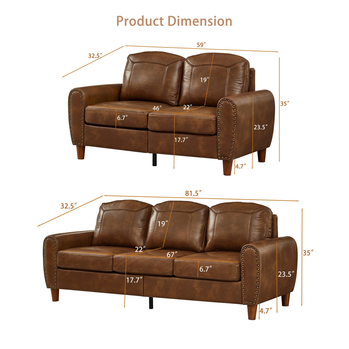 Breathable Faux Leather Sofa and Loveseat Set