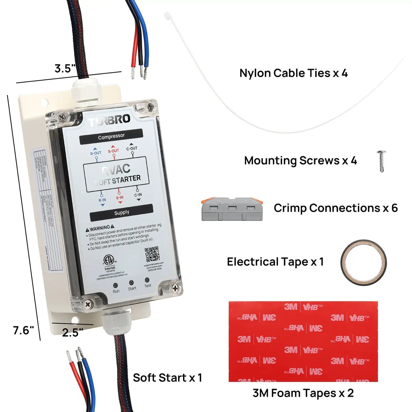 S15 Plus Soft Start for RV AC TURBRO, compact compressor starter module with braided cables on Tampa Home & Garden Store