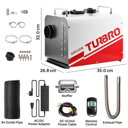 Arcade H8BP Diesel Heater European Version TURBRO white/red unit with gauge and handles on Tampa Home & Garden Store