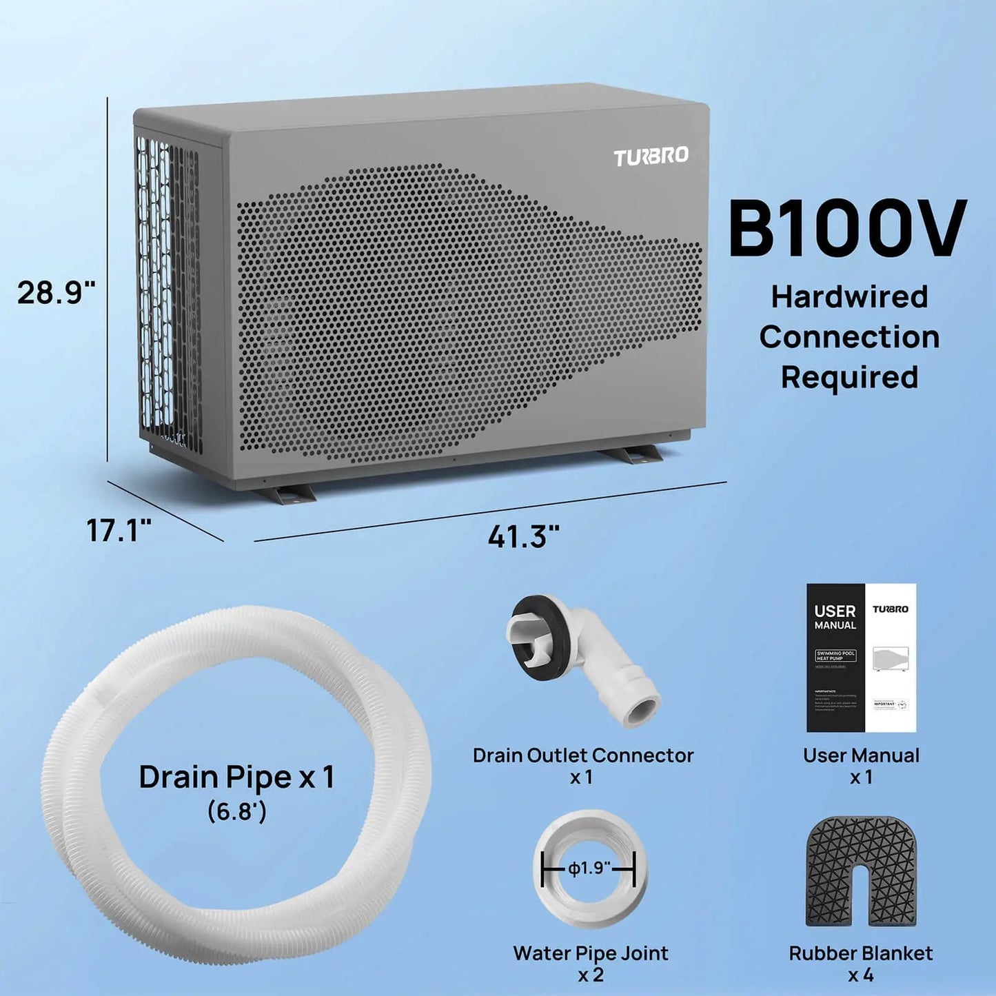 Beluga Inverter Pool Heat Pump by TURBRO, gray metal cabinet with perforated vent on Tampa Home & Garden Store