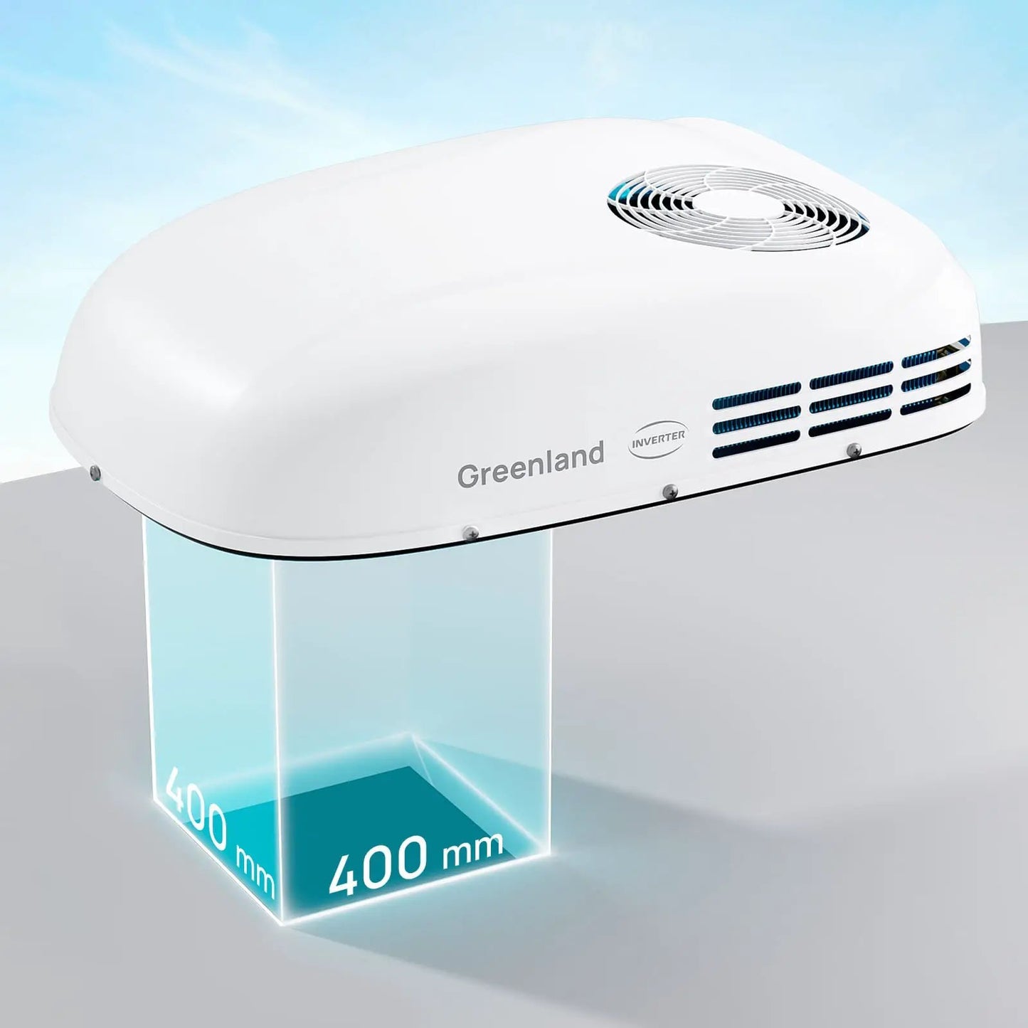 Greenland 3600W inverter RV air conditioner white rooftop unit with top fan on Tampa Home & Garden Store