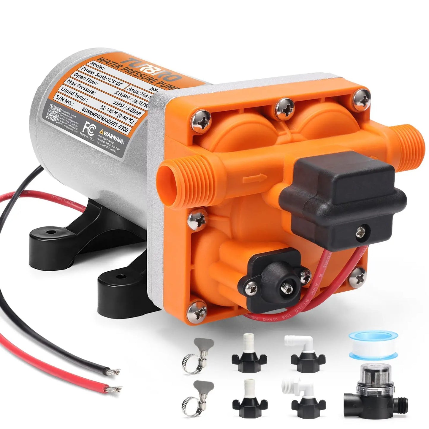Rotorua RV Diaphragm Water Pressure Pump TURBRO booster orange body with silver motor housing on Tampa Home & Garden Store