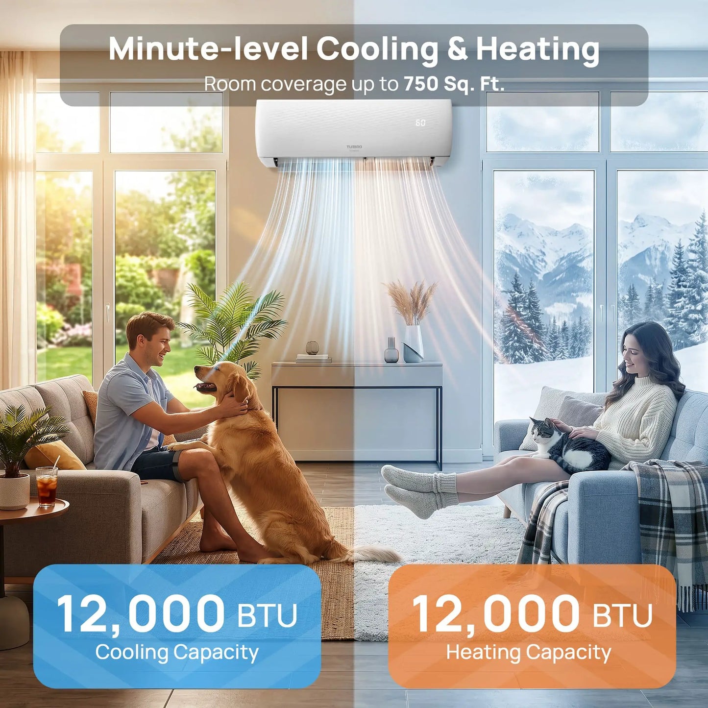 Finnmark 12000 BTU WiFi Ductless Mini Split Heat Pump by TURBRO, white wall-mounted unit on Tampa Home & Garden Store