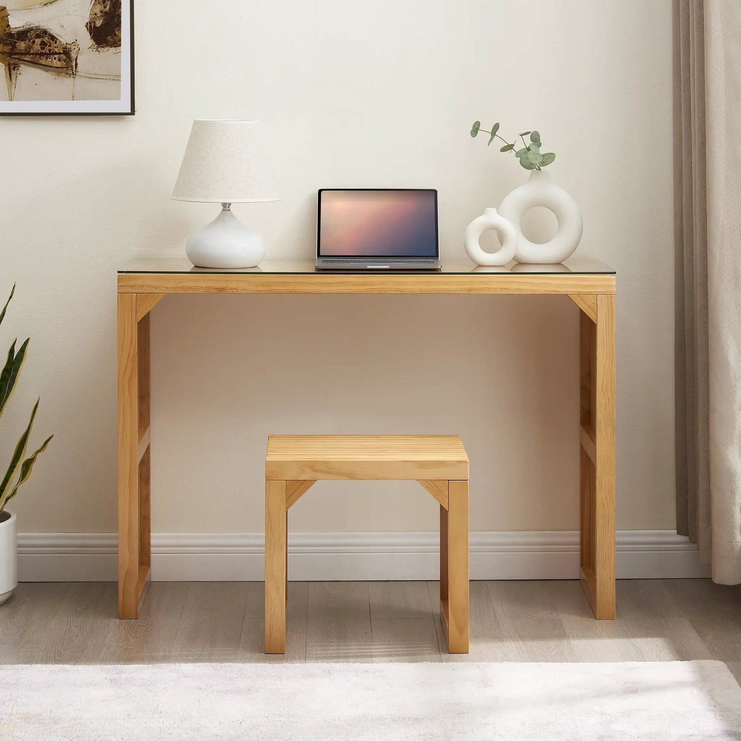 Pine Dining Bench and Table Set Natural Wood