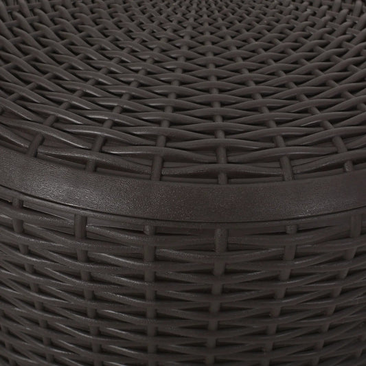 Olivo patio table surface in dark brown polypropylene with woven wicker texture on Tampa Home & Garden Store