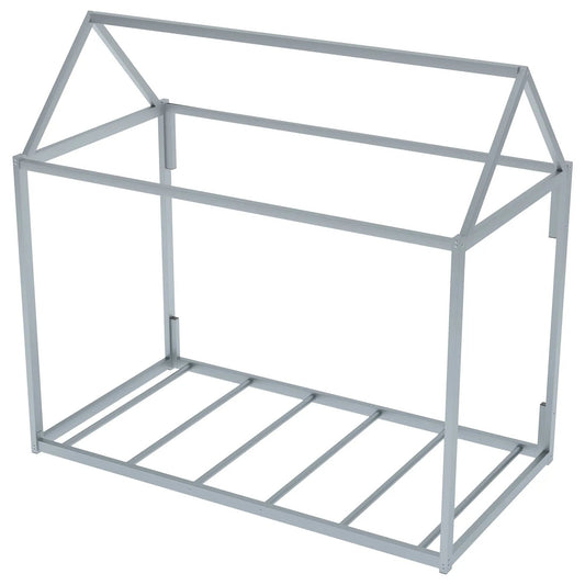 Metal House Shape Platform Bed Twin frame in silver metal, minimalist design VIP Digital Presence on Tampa Home & Garden Store