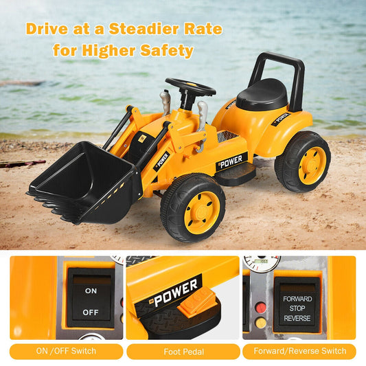Kids Ride On Excavator Digger 6V Battery Powered Tractor-Yellow - Tampa Home & Garden Store