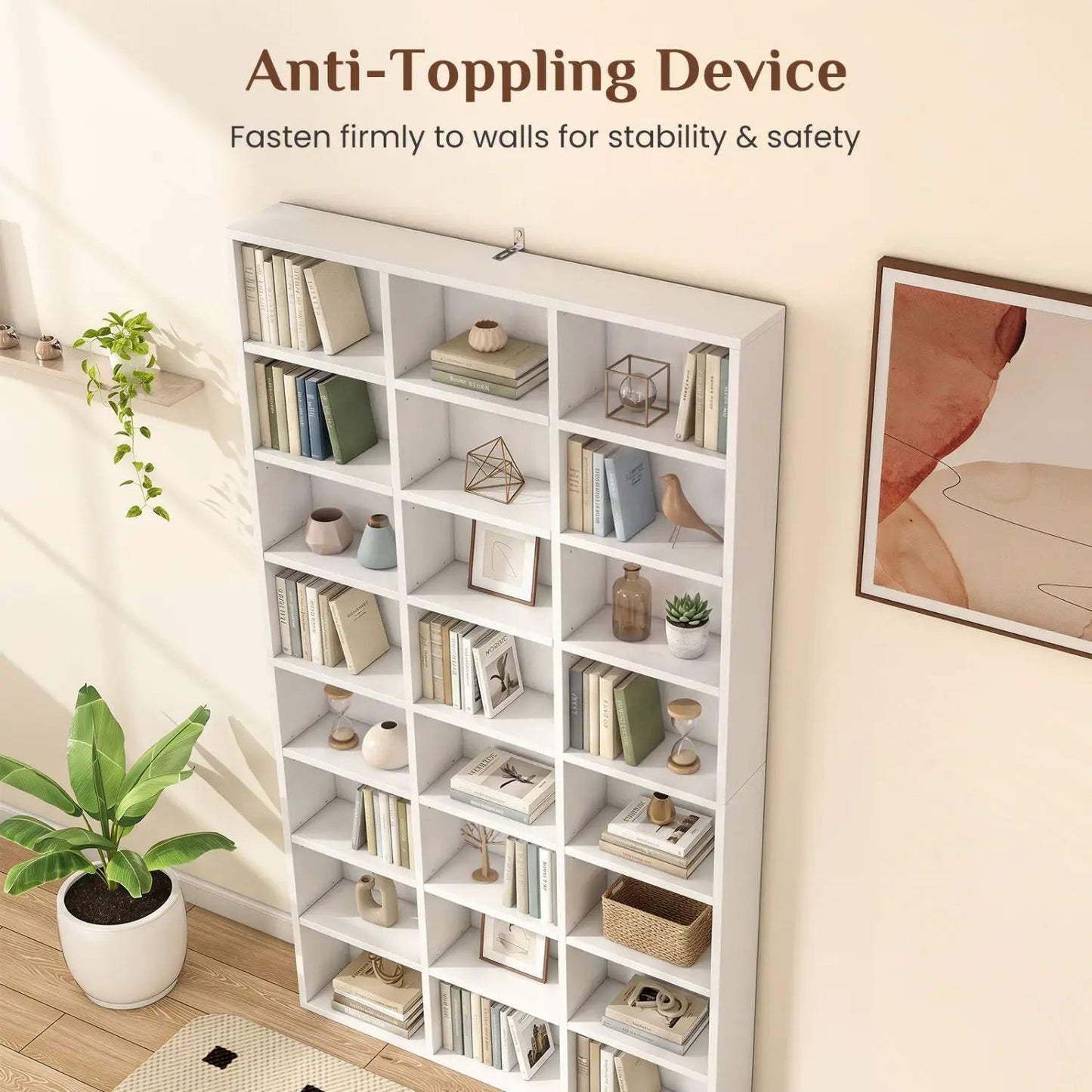 Tall Bookshelf With 24 Cube Storage Compartments