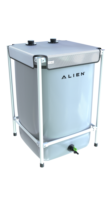 Alien GardenTank 70 collapsible aluminum rain tank with frame gray-blue spigot Alien Hydroponics on Tampa Home & Garden Store