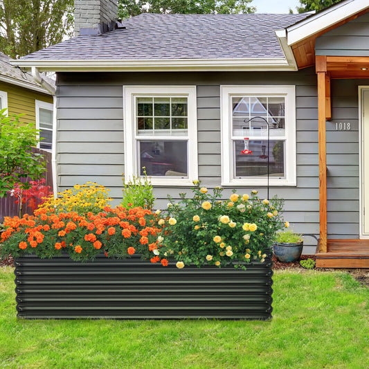 71 Inch Galvanized Metal Raised Garden Bed for Garden Backyard-Dark Gray - Tampa Home & Garden Store