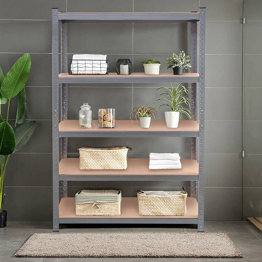 DirectDeals 71-inch heavy-duty steel adjustable 5-level shelving unit gray with pink shelves on Tampa Home & Garden Store