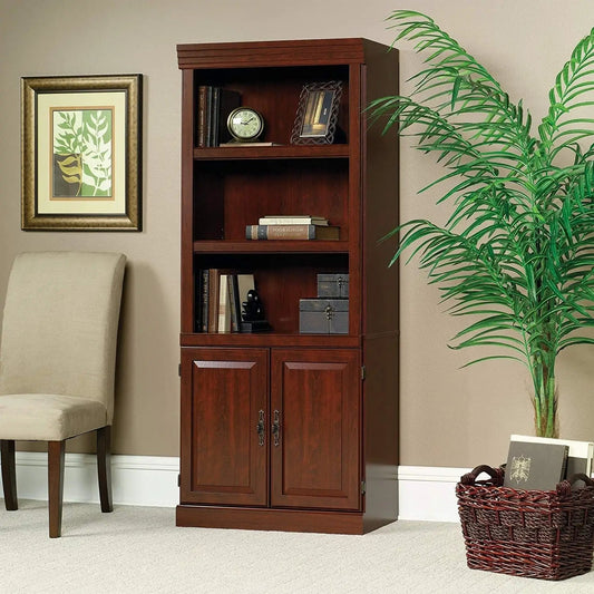 71-Inch High 3-Shelf Bookcase in cherry finish with two cabinet doors on Tampa Home & Garden Store