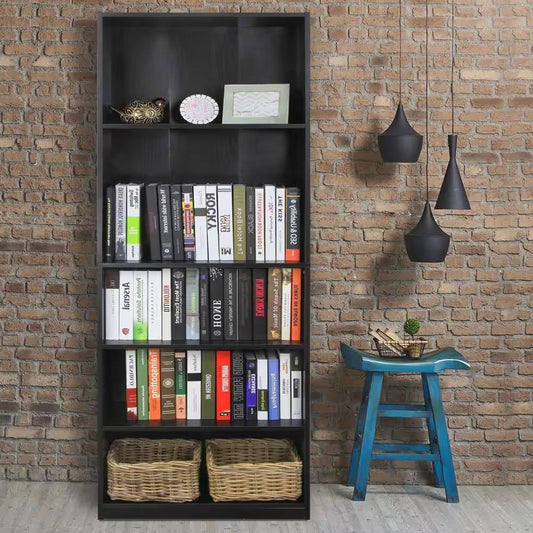 71-inch Tall 5-Shelf Bookcase in Black Wood Finish - Tampa Home & Garden Store