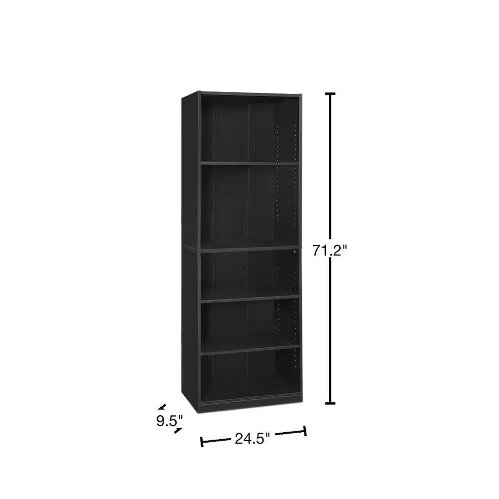 71-inch Tall 5-Shelf Bookcase in Black Wood Finish - Tampa Home & Garden Store