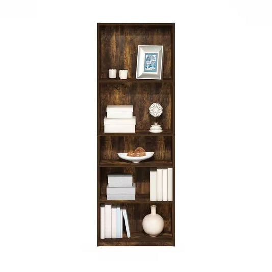 71-inch Tall 5-Shelf Bookcase in Medium Brown Wood Finish - Tampa Home & Garden Store