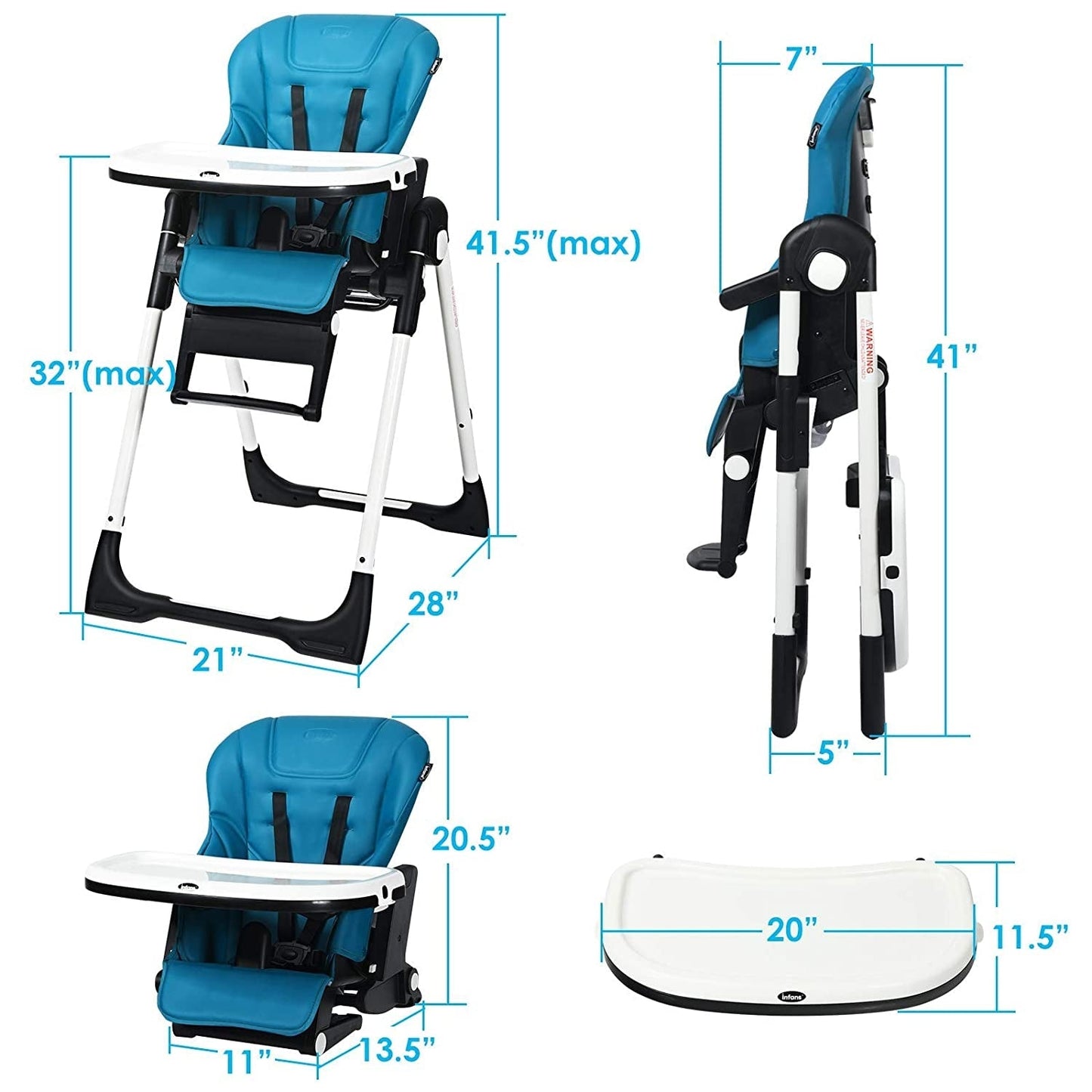 4-in-1 High Chair Booster Seat with Recline in blue DirectDeals, adjustable height and tray on Tampa Home & Garden Store
