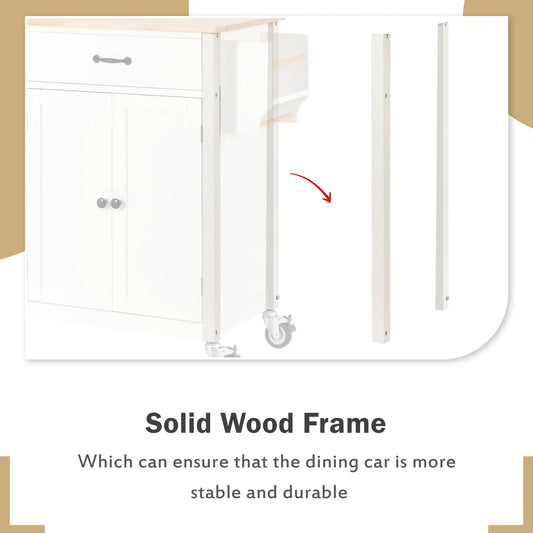 Kitchen Island with Wood Top and Locking Wheels, white cabinet with casters on Tampa Home & Garden Store