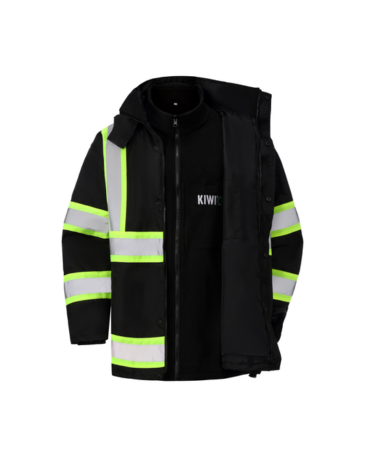 Jacket Kiwi 3in1 Hooded Hi-Visibility, black with neon lime reflectives on Tampa Home & Garden Store