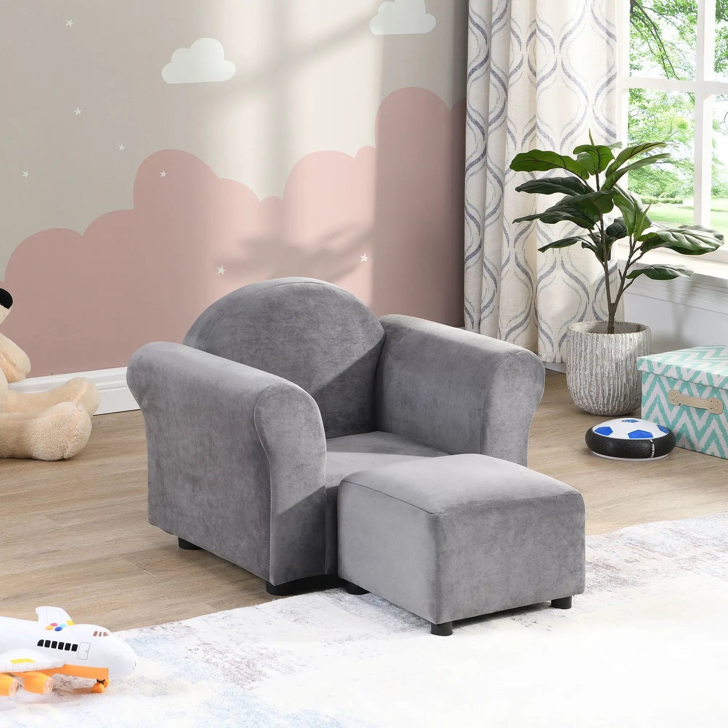 Kids recliner chair and ottoman set in gray fabric by Unique Piece Furniture on Tampa Home & Garden Store