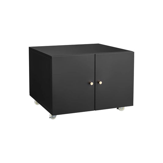 Copier cabinet in black steel with two doors, caster wheels, brass knobs on Tampa Home & Garden Store