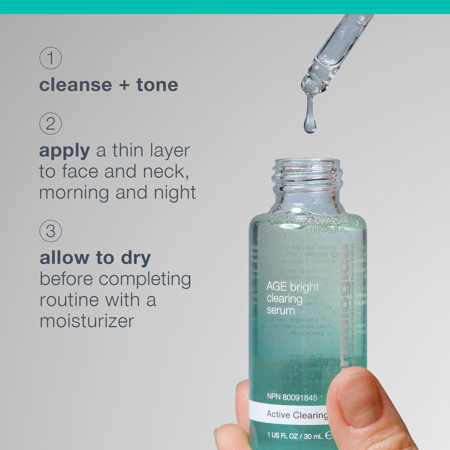 Dermalogica Age Bright Clearing Serum bottle with dropper in teal glass by Beauty Care Bag on Tampa Home & Garden Store