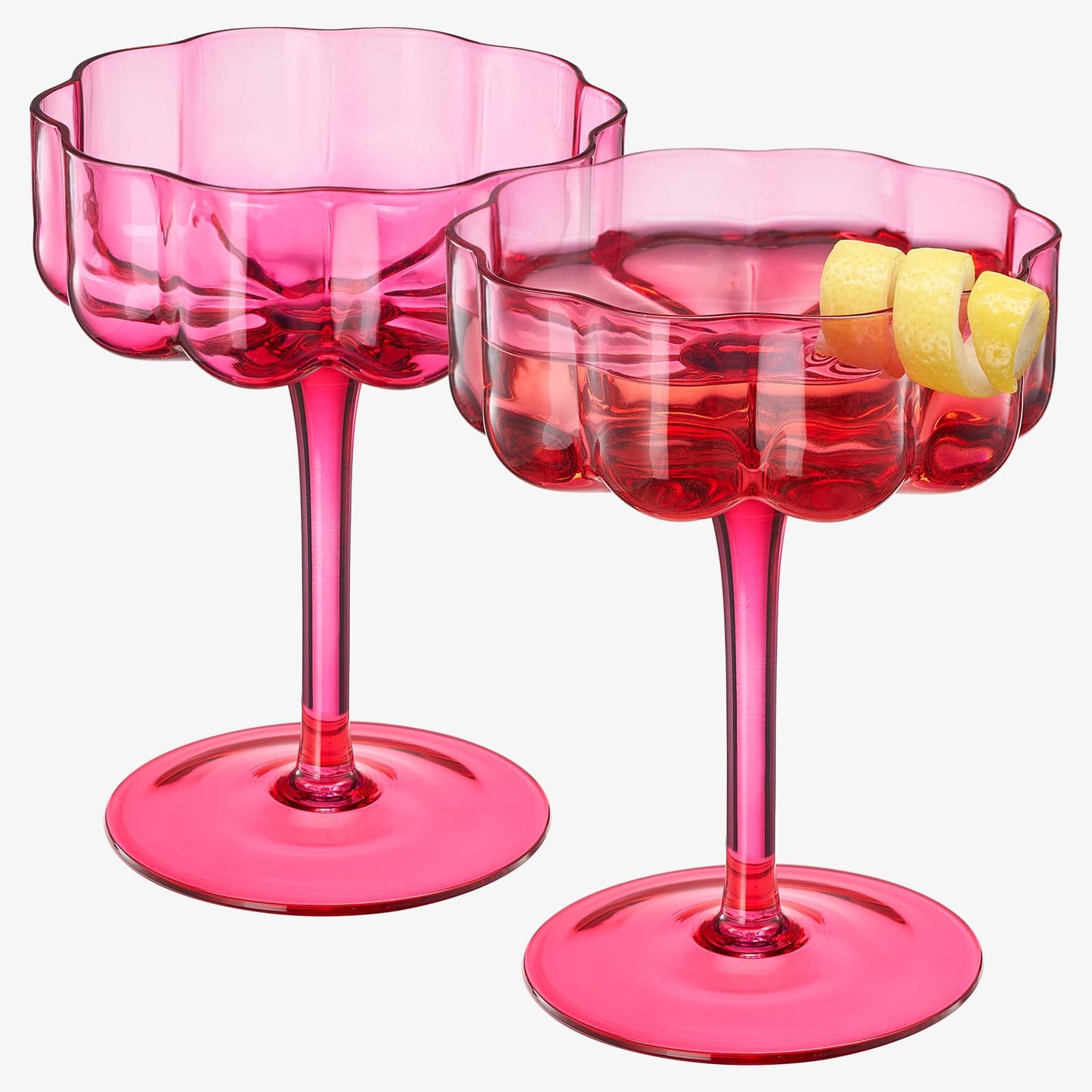 Vintage Pink Glass Coupe and Martini Set of Two