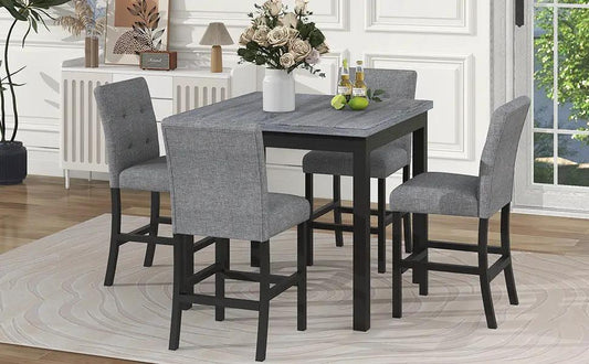 Topmax five-piece cabinet dining table set in black with four gray upholstered chairs on Tampa Home & Garden Store