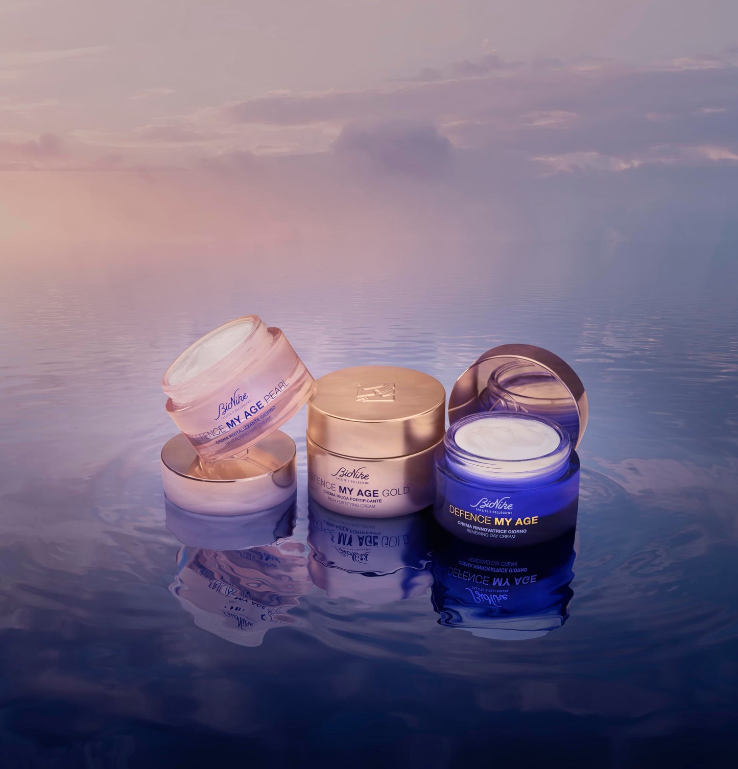 BioNike Defence My Age face cream jars, gold and blue, hydrating anti-aging night cream set on Tampa Home & Garden Store