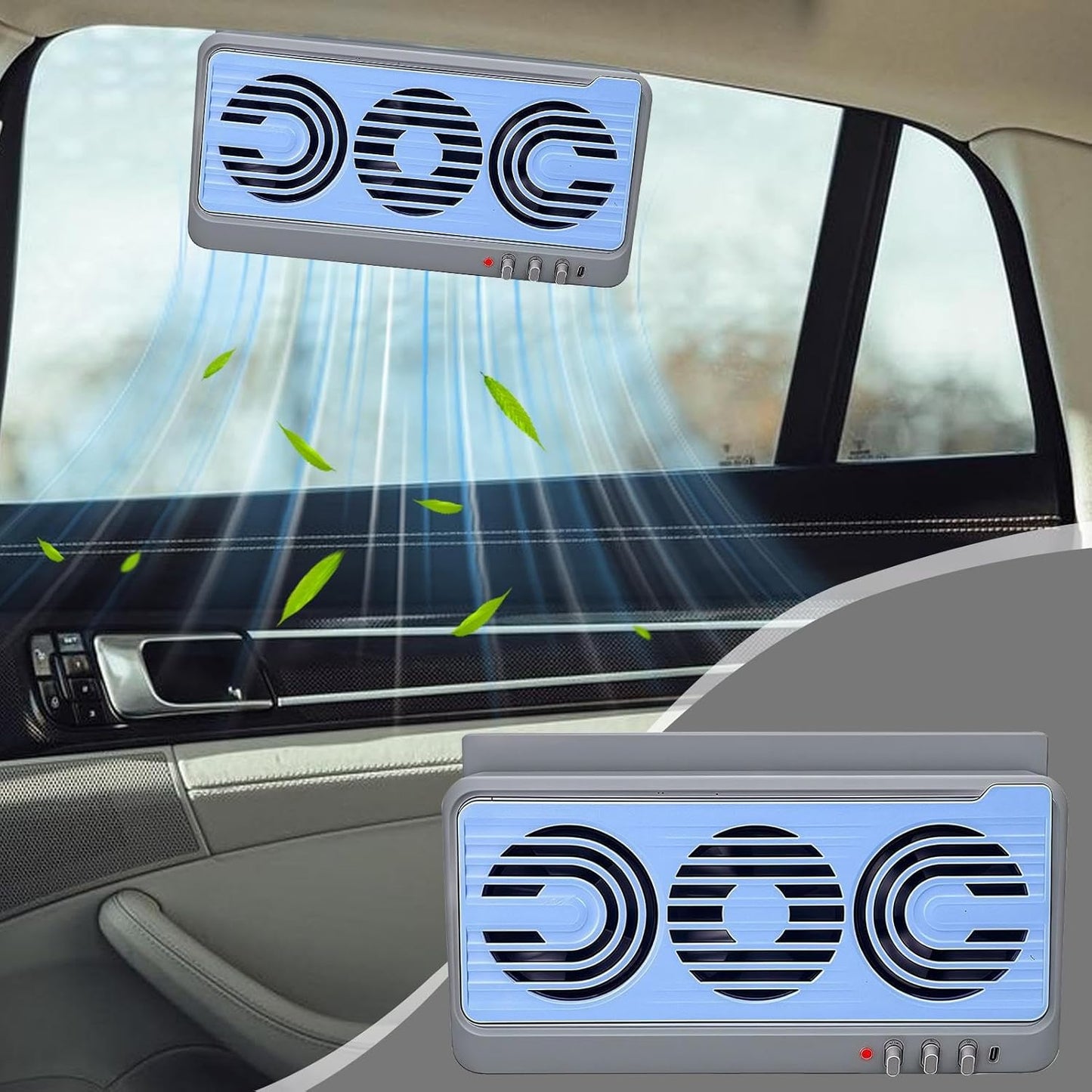 EcoVent Solar Car Window Fans (2) in blue with dual-duct airflow Moktan Sabai on Tampa Home & Garden Store