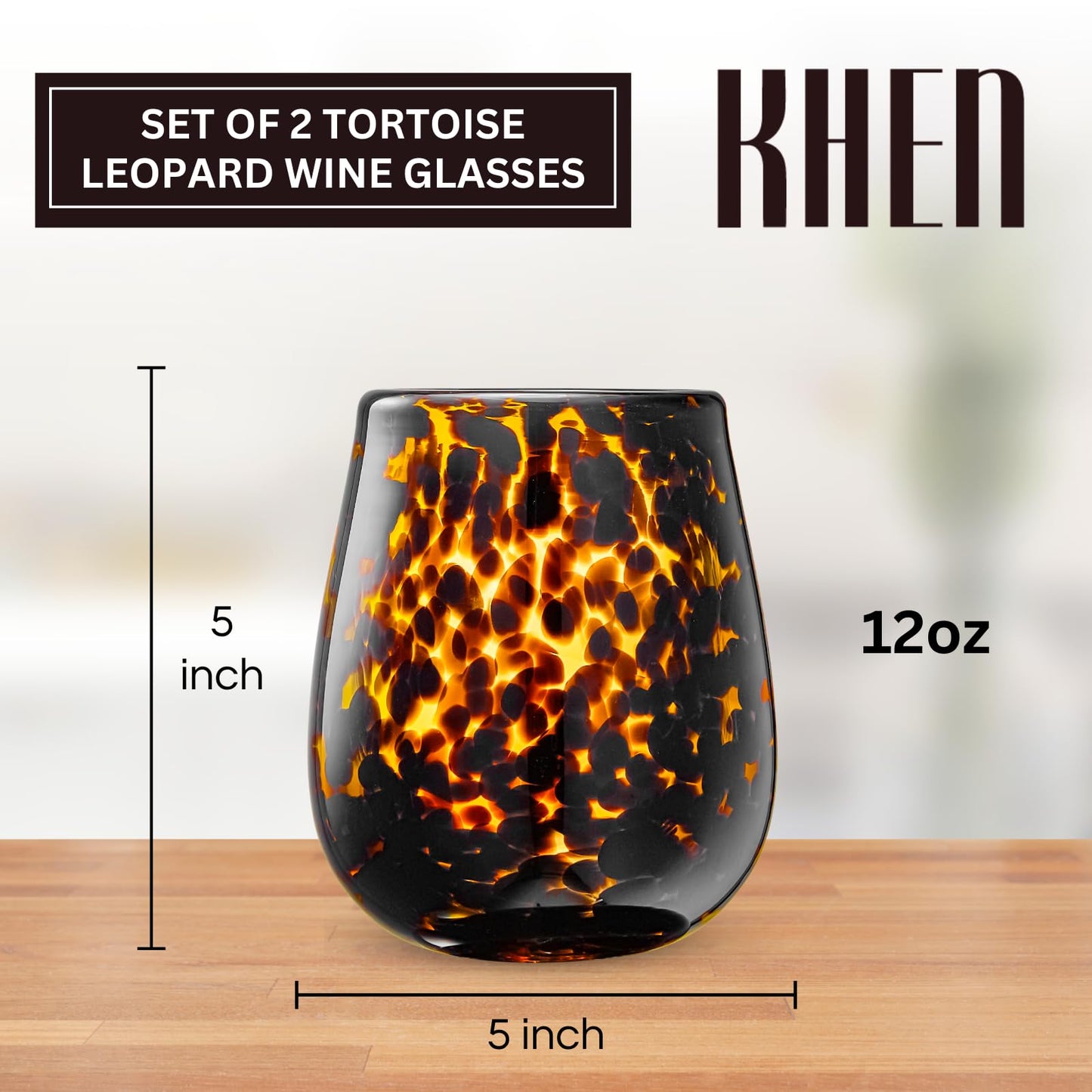 Leopard Amber Stemless Wine Glass Set of Two