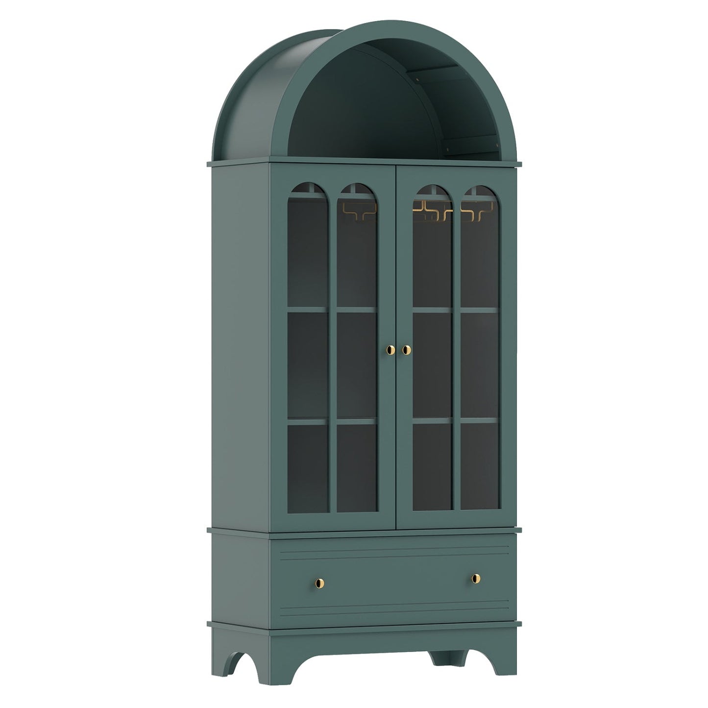 Arched Cabinet with Glass Doors and Wine Rack
