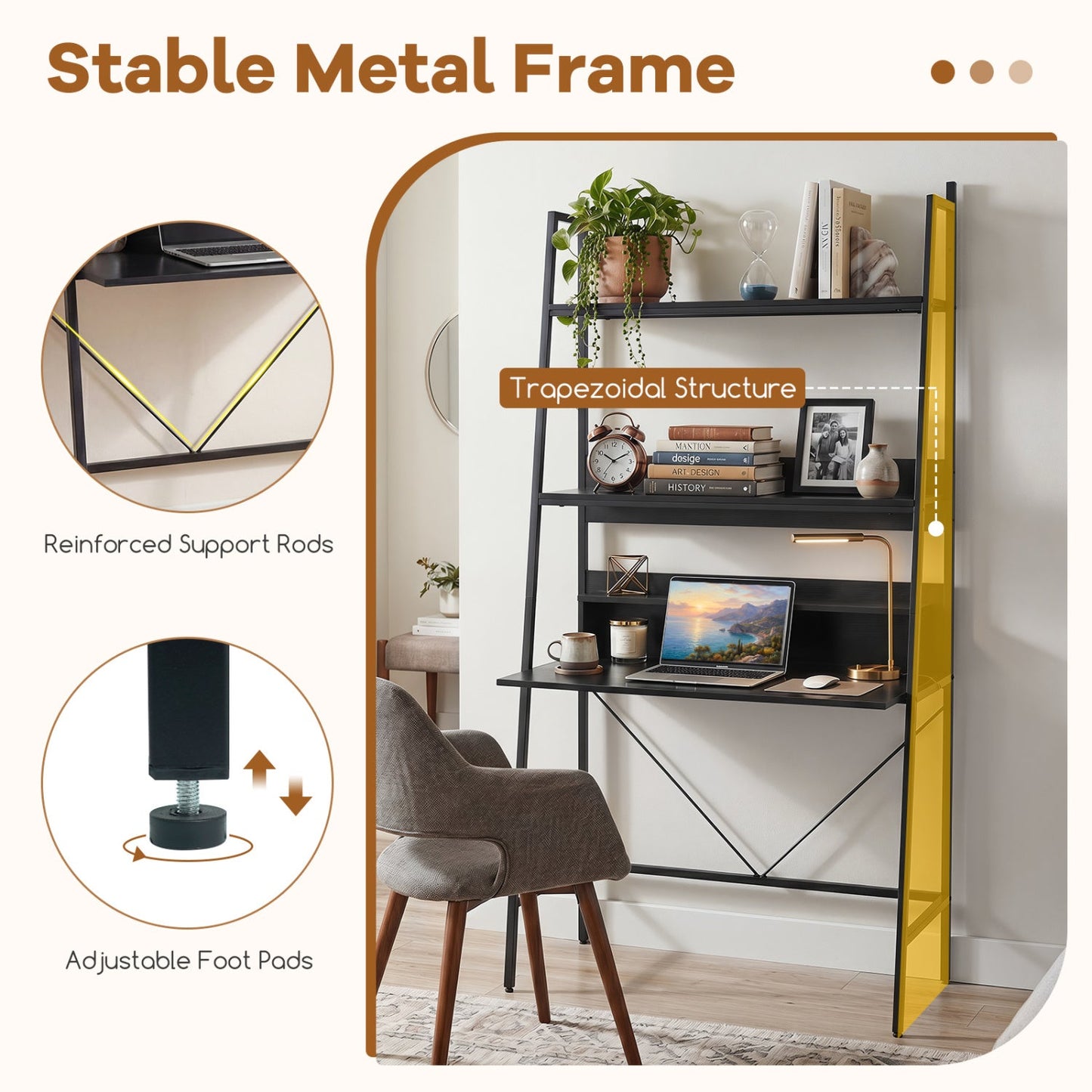 Laptop Desk 71in freestanding open shelves, black metal DirectDeals on Tampa Home & Garden Store
