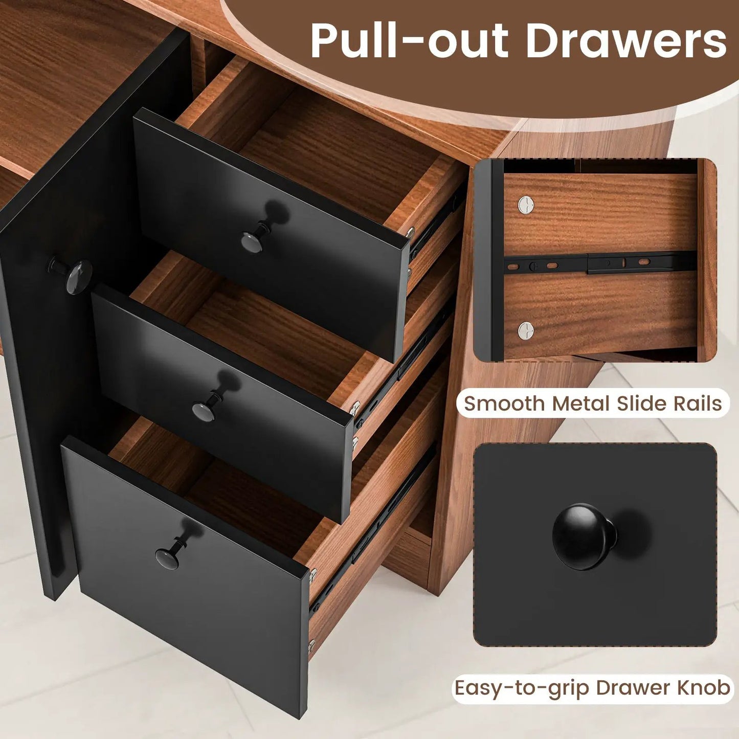 Walnut kitchen pantry with 3 black drawers and 3 cabinets, 71in DirectDeals pantry on Tampa Home & Garden Store