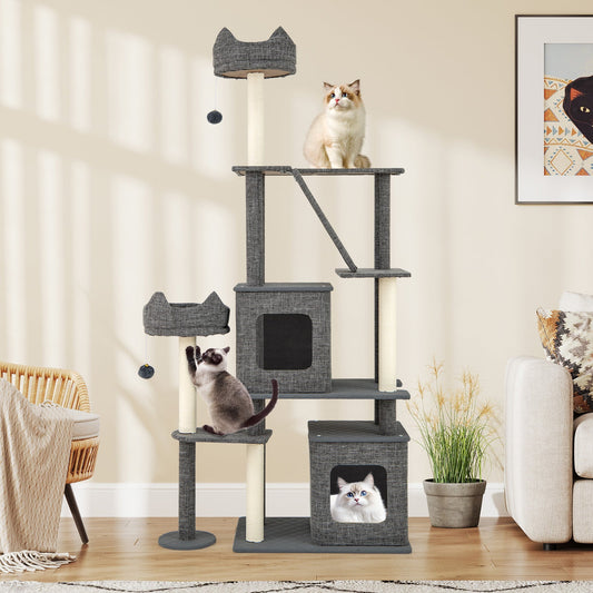 71 Inch Tall Cat Tree Multi-Level Large Cat Tower with Scratching Posts-Grey - Tampa Home & Garden Store