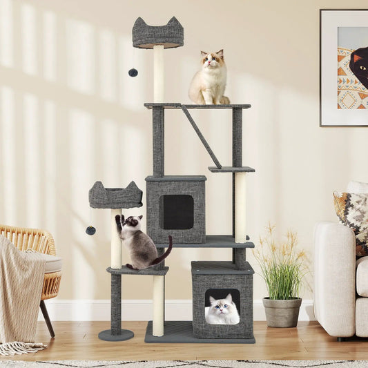 71 Inch Tall Grey Cat Tree with Scratching DirectDeals two cats on tower on Tampa Home & Garden Store