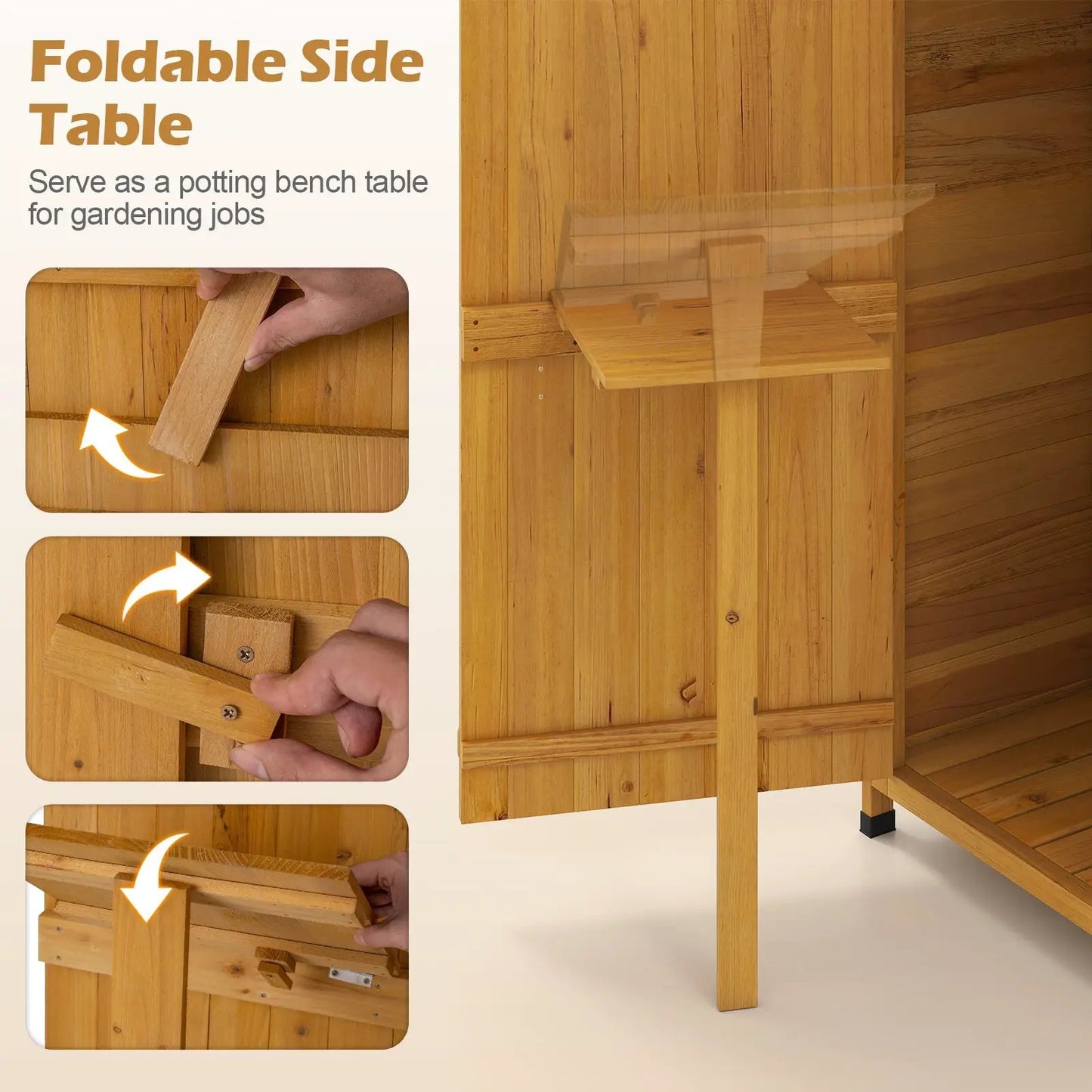 Garden Tool Storage Cabinet with Lockable Doors and Foldable Side Table DirectDeals on Tampa Home & Garden Store