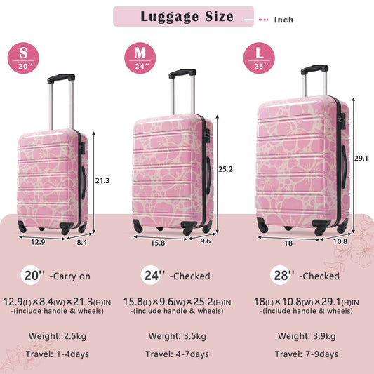 Hardshell Luggage Set 3-Piece Spinner with TSA Lock pink floral by HouseOfZazla on Tampa Home & Garden Store